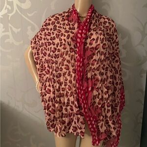 Chic Leopard Print Scarf  /beach wrap Red & brown NWT